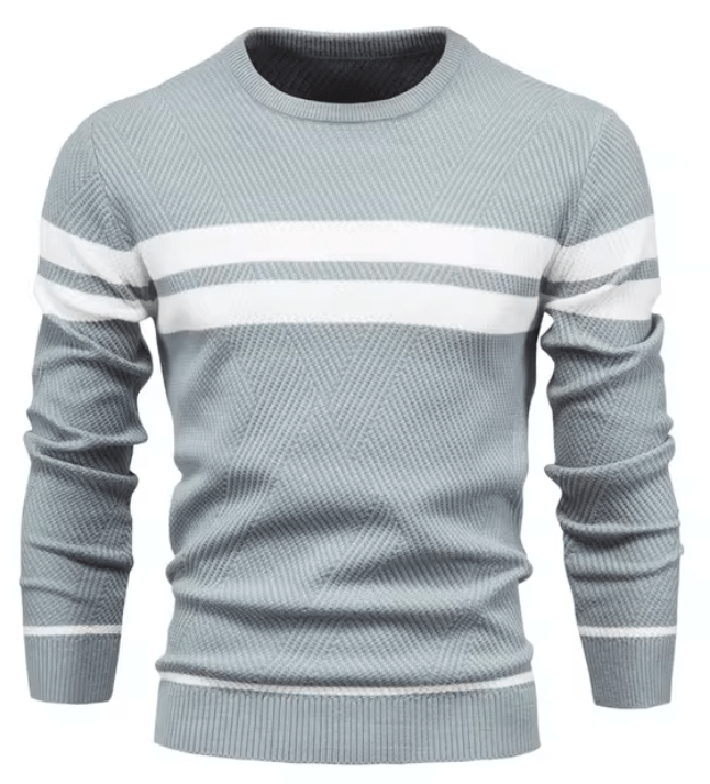 Blau-weißer Colorblock-Pullover mit Strukturmuster