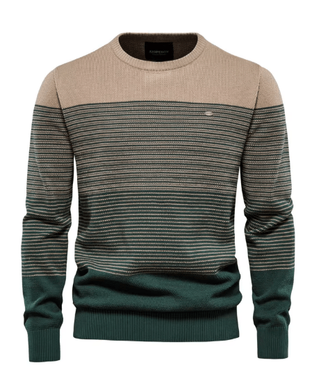Colorblock-Strickpullover in Beige und Dunkelgrün