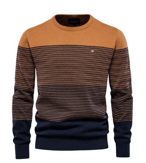 Colorblock-Strickpullover in Beige und Dunkelgrün