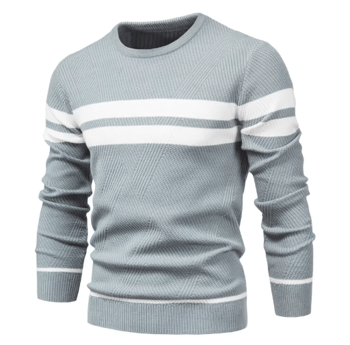Blau-weißer Colorblock-Pullover mit Strukturmuster