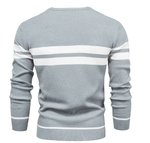 Blau-weißer Colorblock-Pullover mit Strukturmuster
