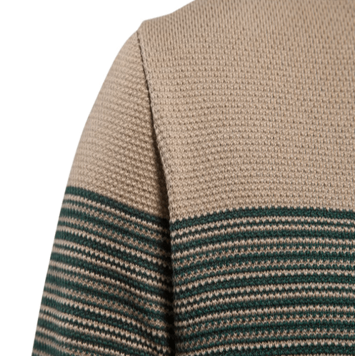 Colorblock-Strickpullover in Beige und Dunkelgrün