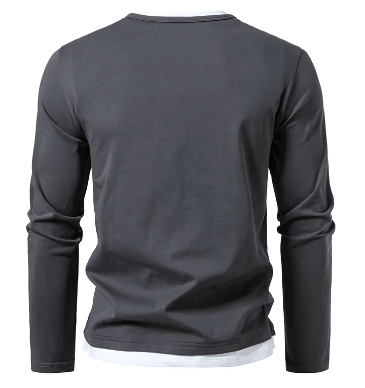 Dunkelgraues Fake-Layering Longsleeve mit V-Schlitz
