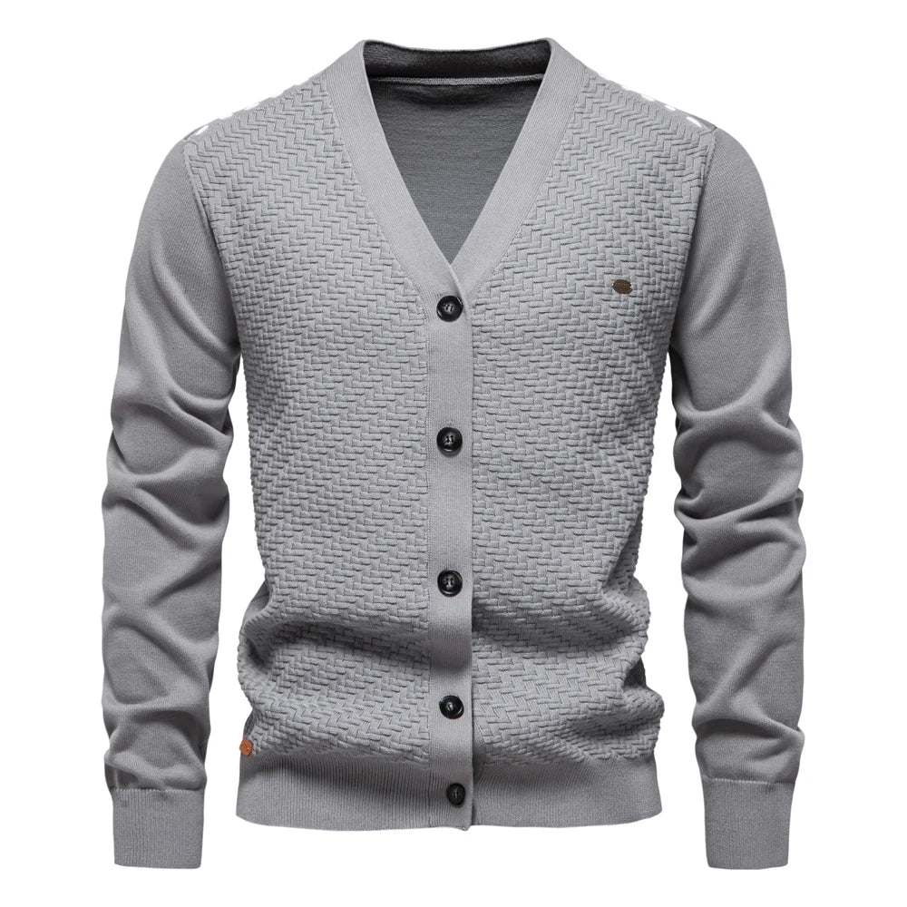 Hellgrauer V-Ausschnitt Cardigan mit Struktur-Front