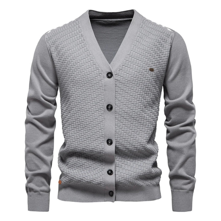 Hellgrauer V-Ausschnitt Cardigan mit Struktur-Front
