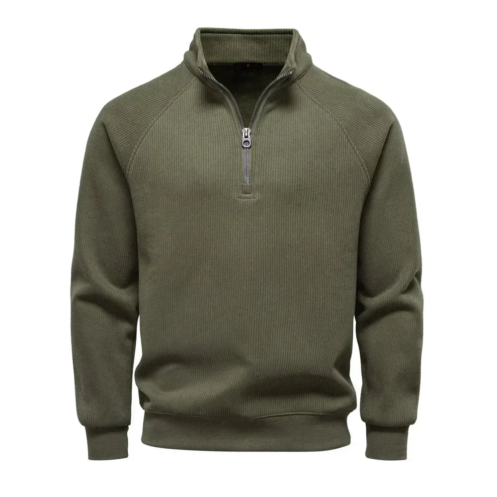 Grauer Troyer-Pullover mit halbem Reißverschluss