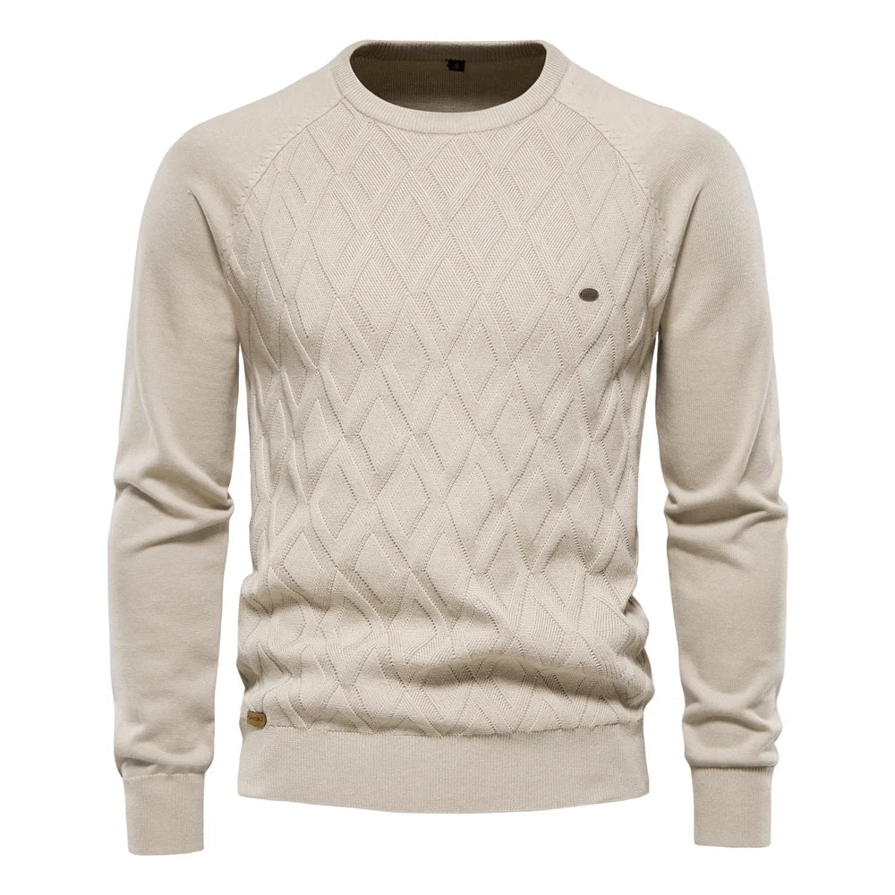 Schwarzer Rundhals-Pullover mit Rautenstruktur