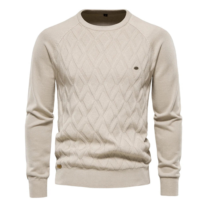 Schwarzer Rundhals-Pullover mit Rautenstruktur