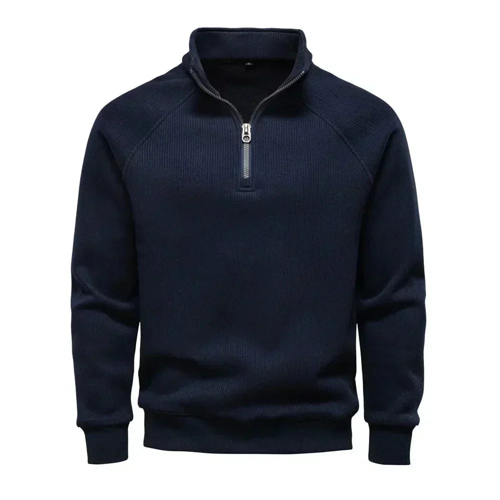 Grauer Troyer-Pullover mit halbem Reißverschluss