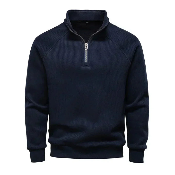 Grauer Troyer-Pullover mit halbem Reißverschluss