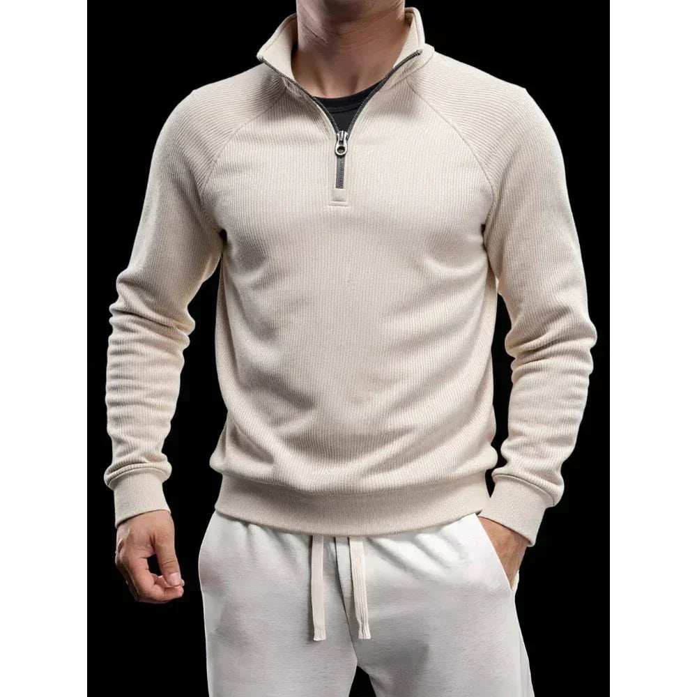 Grauer Troyer-Pullover mit halbem Reißverschluss