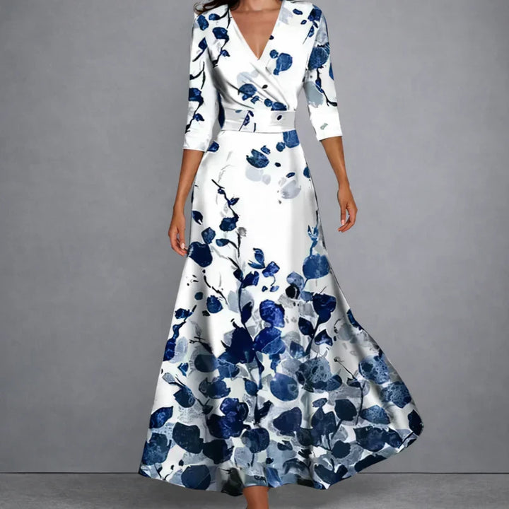 Maxikleid in Wickel-Optik mit blauem Aquarell-Print