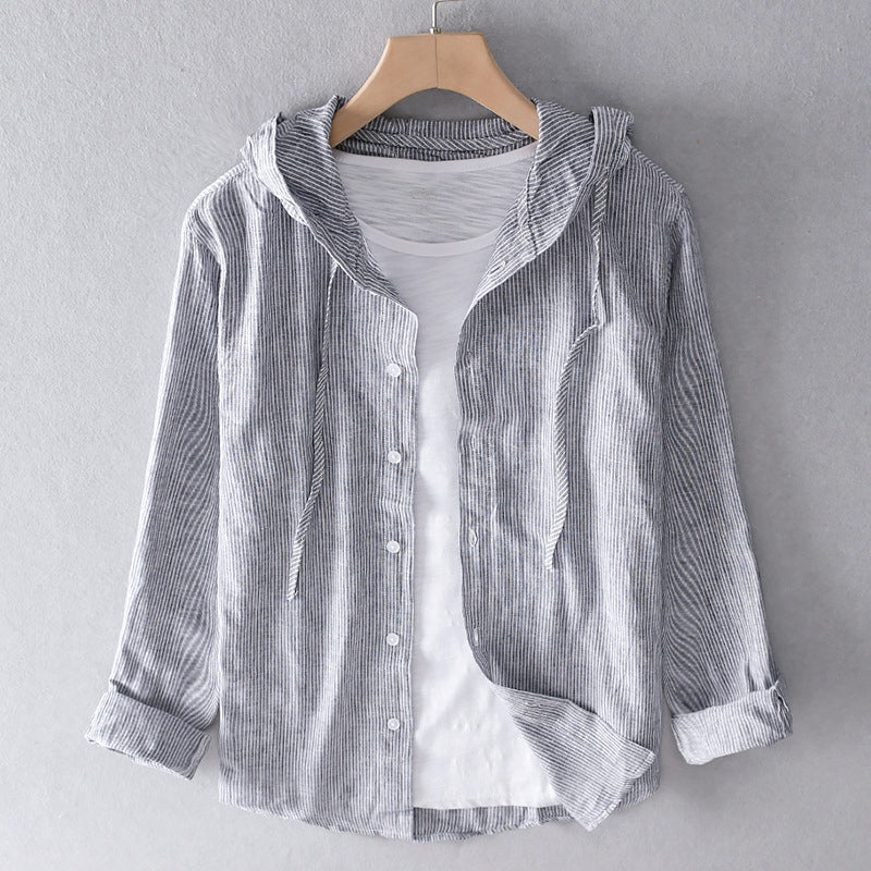 Gestreiftes Kapuzen-Hemd mit Fake-Layering