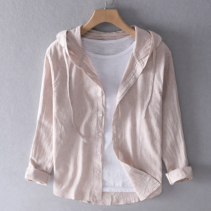 Gestreiftes Kapuzen-Hemd mit Fake-Layering
