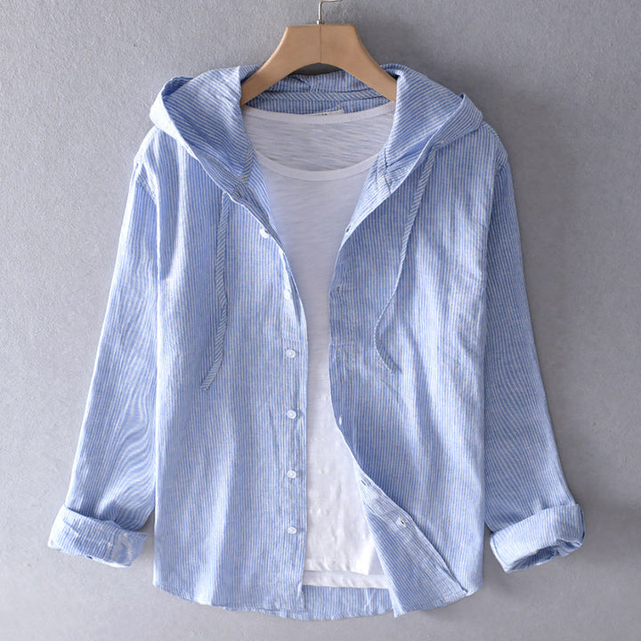 Gestreiftes Kapuzen-Hemd mit Fake-Layering