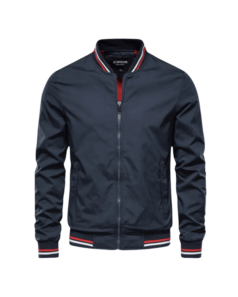 Marineblauer Bomber-Blouson mit Kontrast-Bündchen