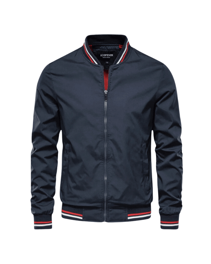 Marineblauer Bomber-Blouson mit Kontrast-Bündchen