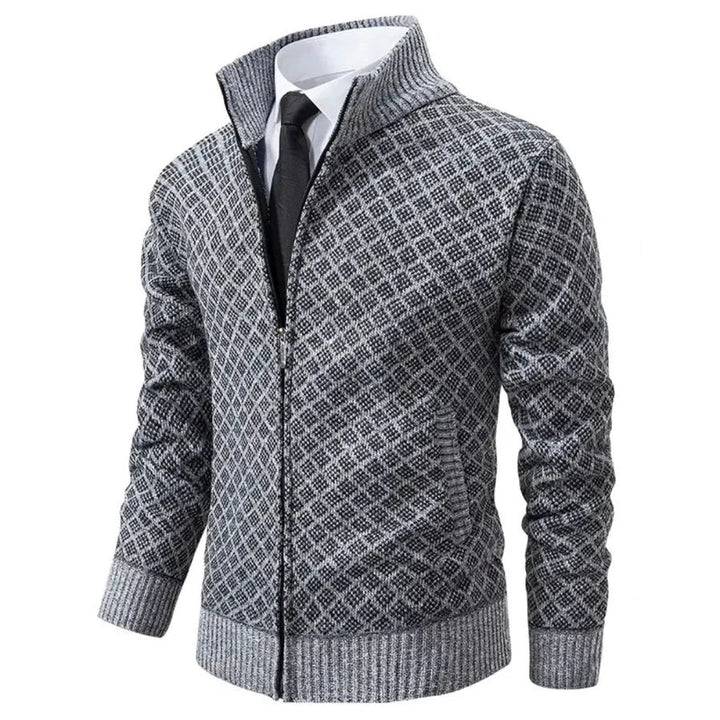 Anthrazitfarbener Zip-Cardigan mit Rautenstruktur