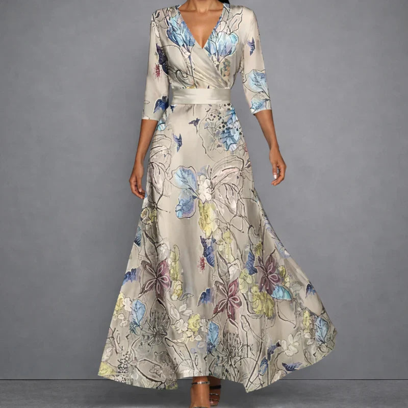 Maxikleid in Wickel-Optik mit blauem Aquarell-Print
