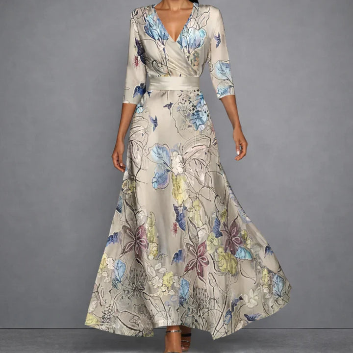 Maxikleid in Wickel-Optik mit blauem Aquarell-Print