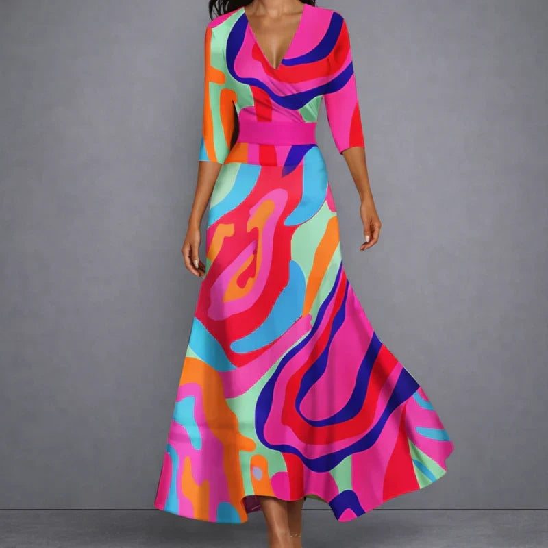 Maxikleid in Wickel-Optik mit blauem Aquarell-Print