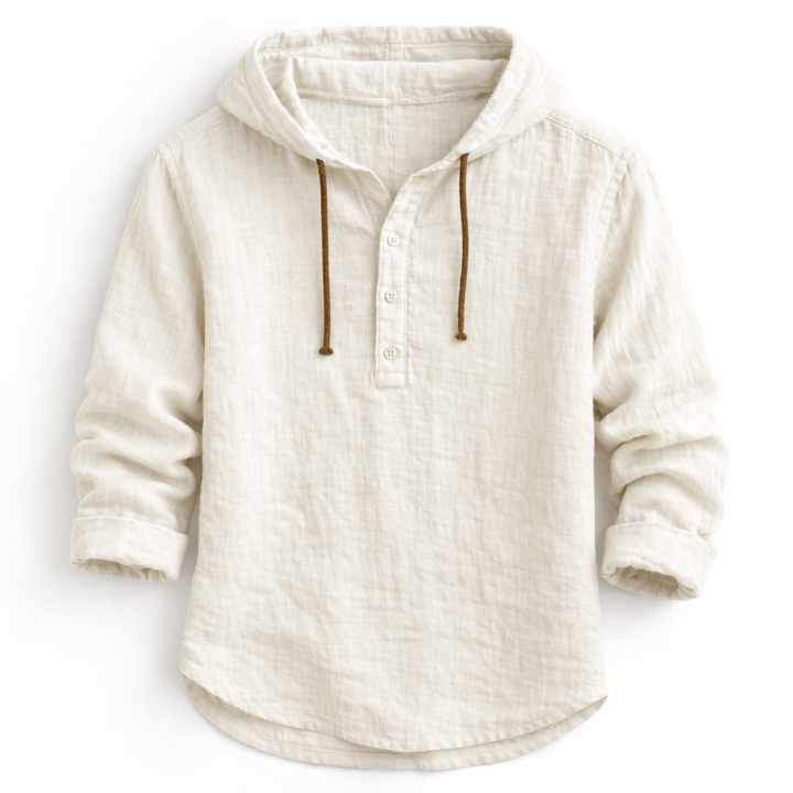 Schwarzes Kapuzenhemd mit Henley-Knopfleiste