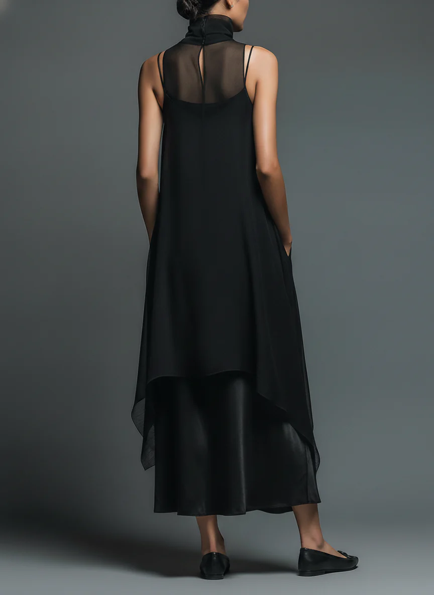 Zweiteiliges Set mit asymmetrischem Rollkragen-Top und weiter Hose