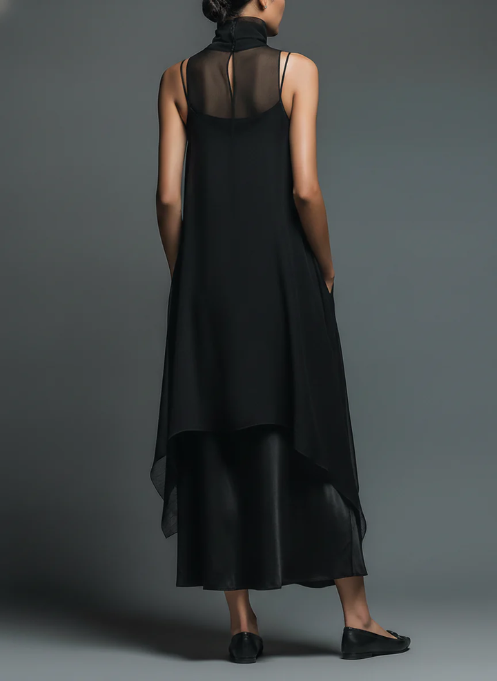 Zweiteiliges Set mit asymmetrischem Rollkragen-Top und weiter Hose