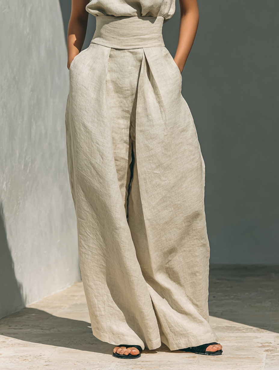Ärmelloses Set mit Stehkragen und weiter Bundfaltenhose