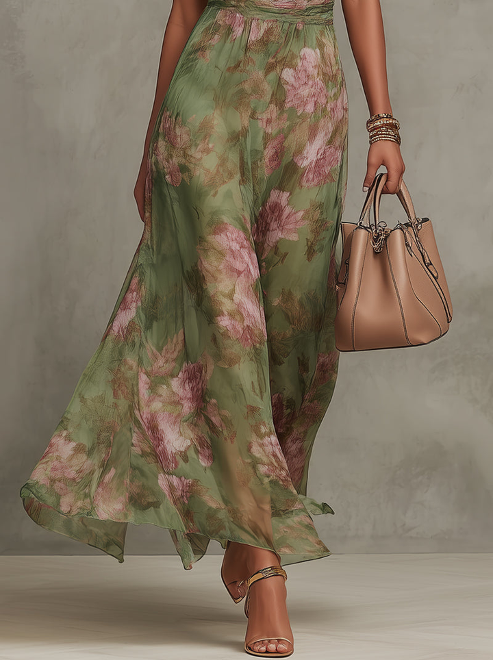 Elegantes Maxikleid mit Halfter-Ausschnitt und Blumenmuster