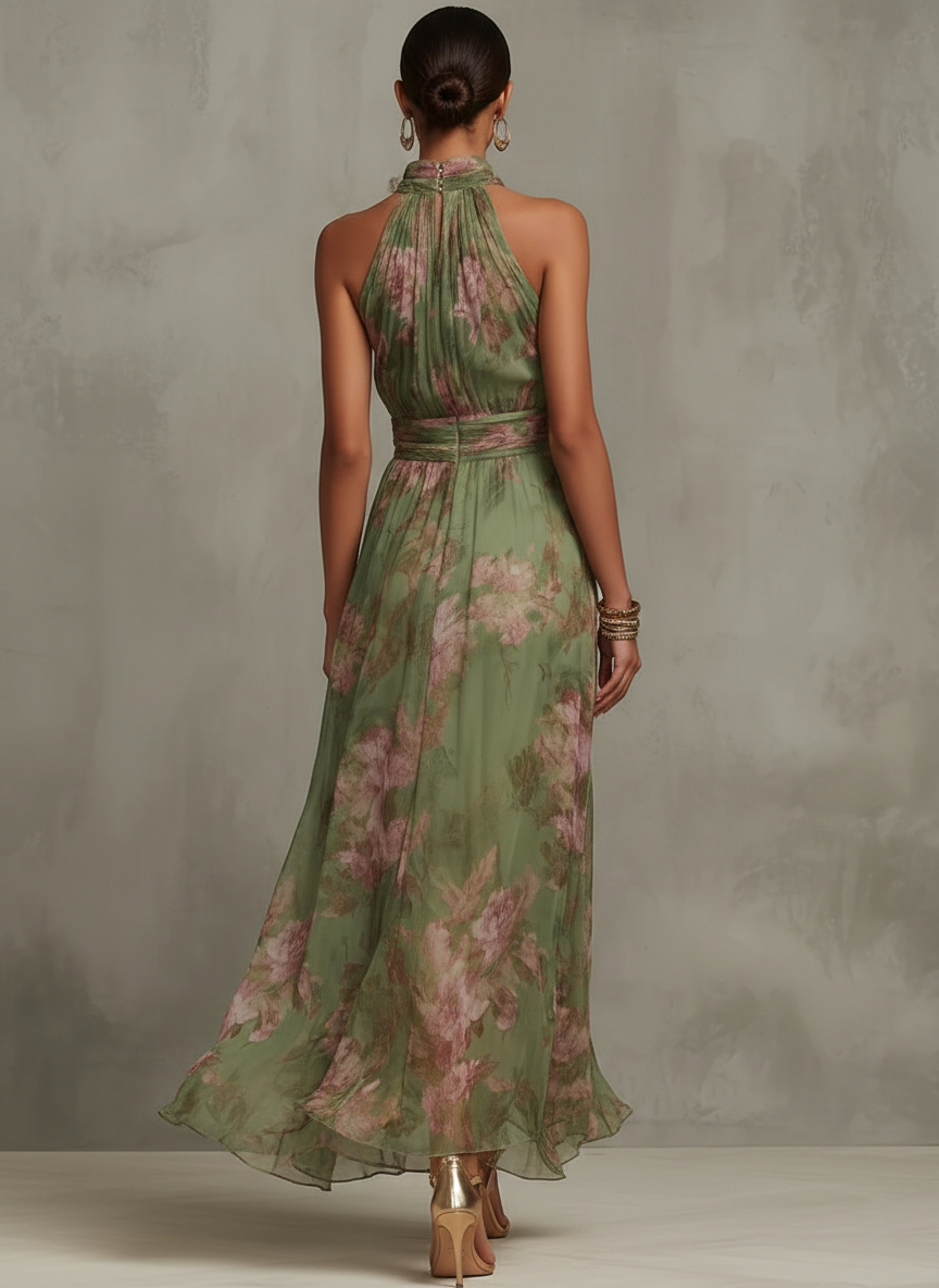 Elegantes Maxikleid mit Halfter-Ausschnitt und Blumenmuster