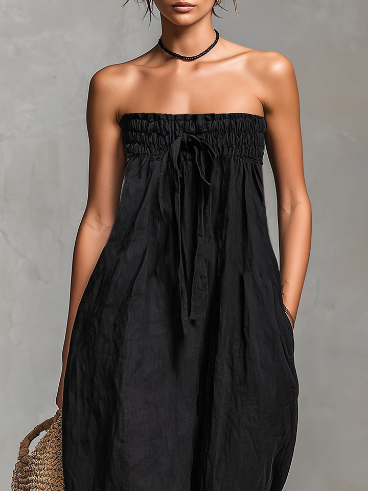 Lila Trägerloser Jumpsuit