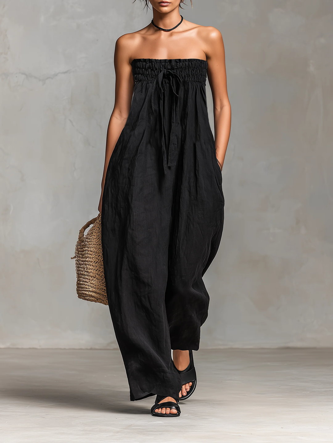 Lila Trägerloser Jumpsuit