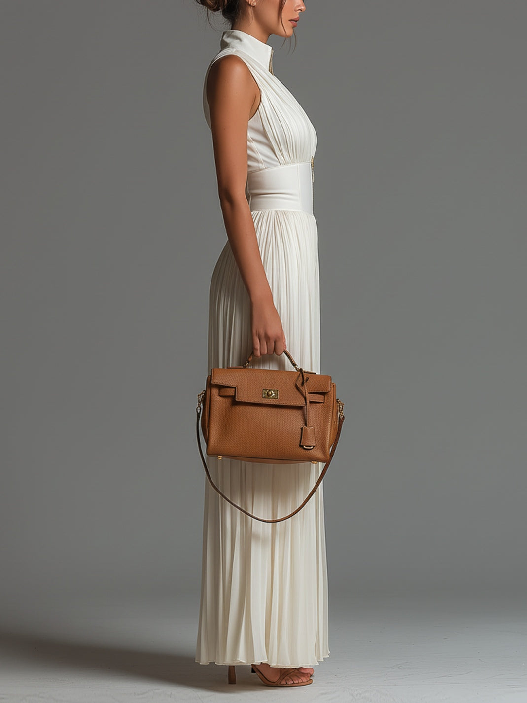 Cremeweißer Plissee-Jumpsuit mit weitem Palazzo-Bein