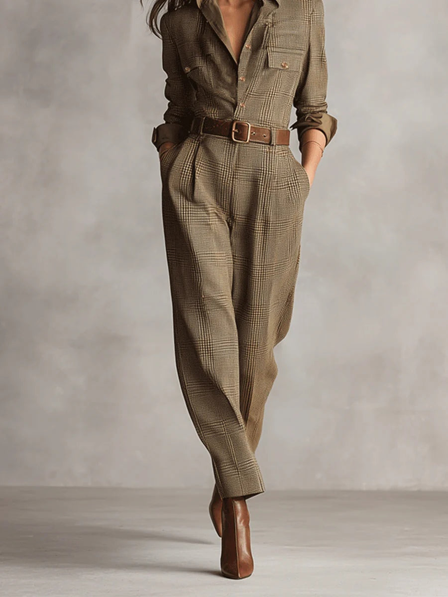 Karo-Jumpsuit mit Gürtel