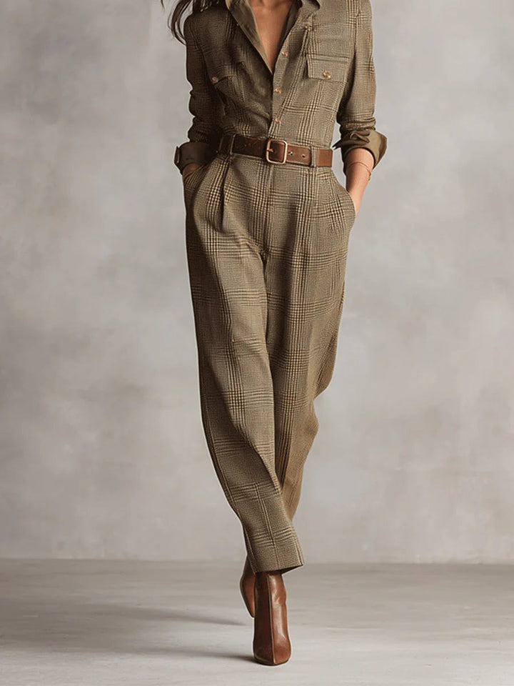 Karo-Jumpsuit mit Gürtel