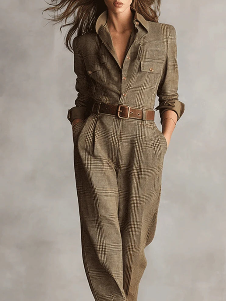 Karo-Jumpsuit mit Gürtel