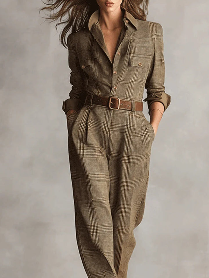 Karo-Jumpsuit mit Gürtel