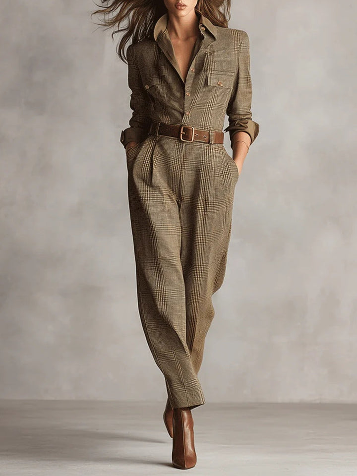 Karo-Jumpsuit mit Gürtel