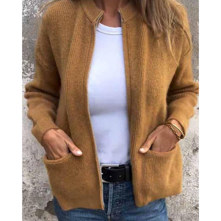 Grauer Strick-Cardigan mit Reißverschluss