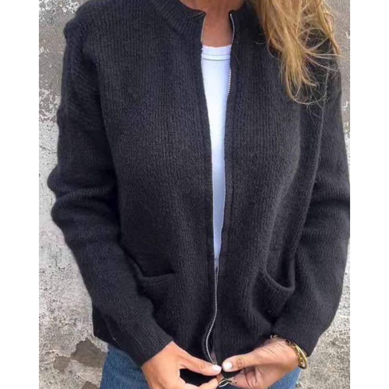 Grauer Strick-Cardigan mit Reißverschluss