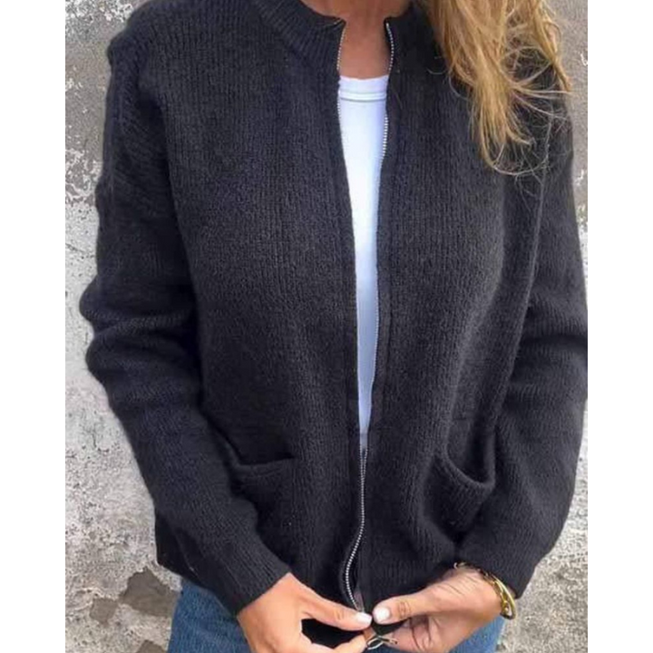 Grauer Strick-Cardigan mit Reißverschluss