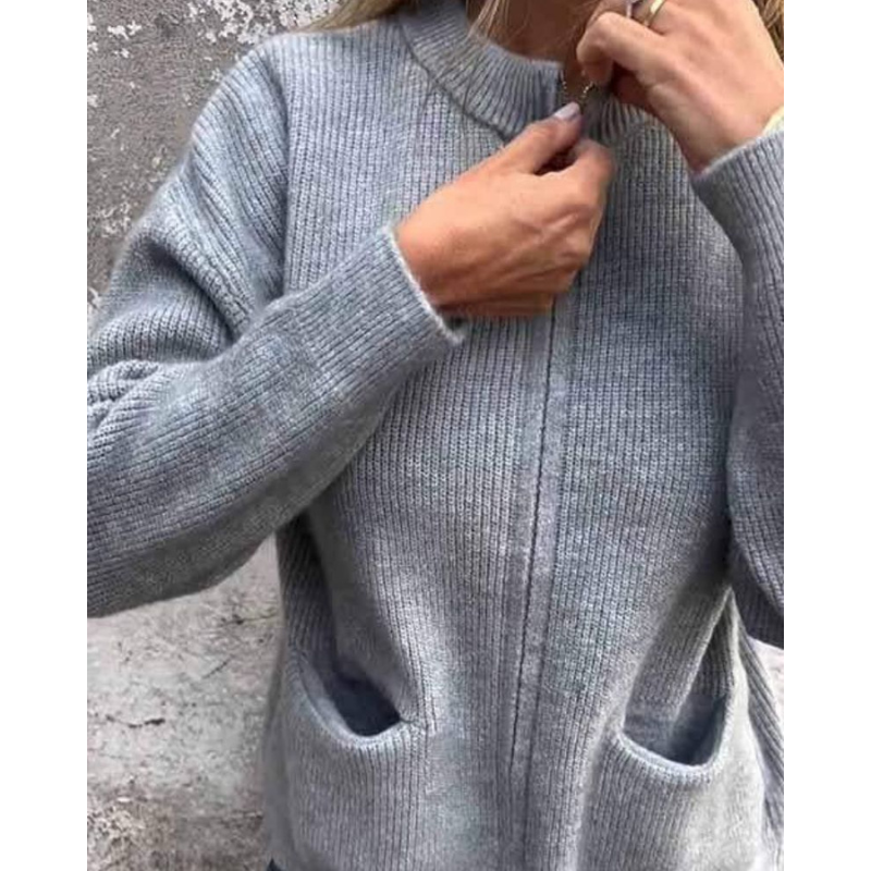 Grauer Strick-Cardigan mit Reißverschluss