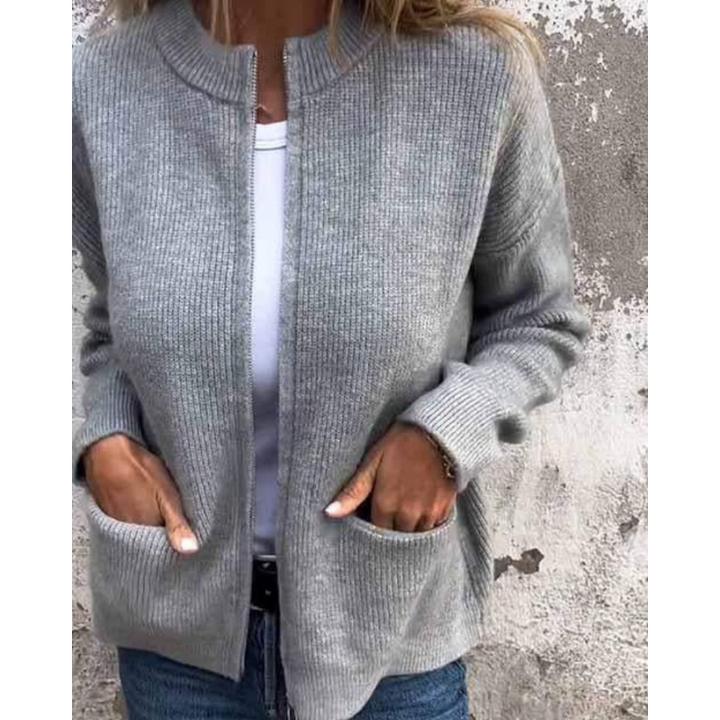 Grauer Strick-Cardigan mit Reißverschluss