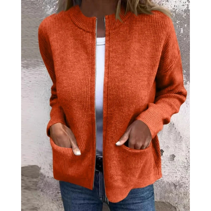 Grauer Strick-Cardigan mit Reißverschluss