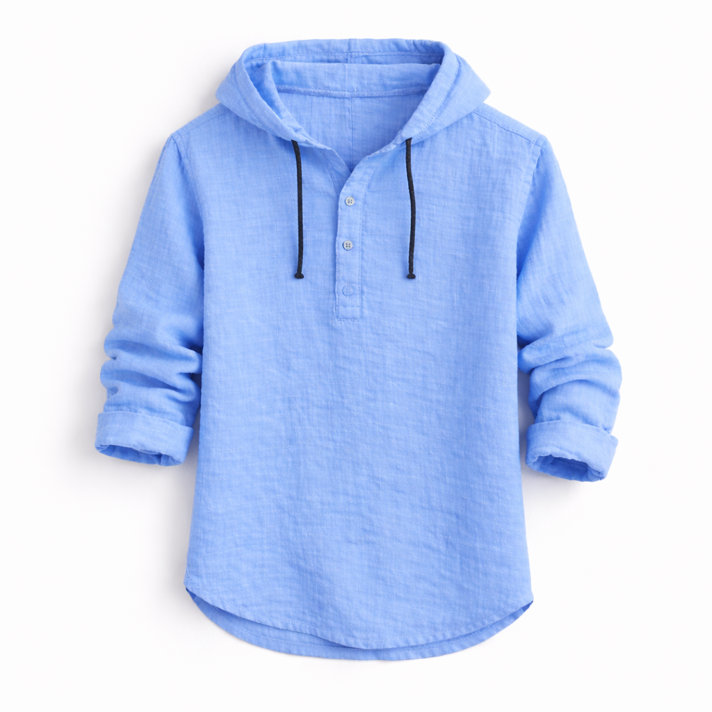 Schwarzes Kapuzenhemd mit Henley-Knopfleiste