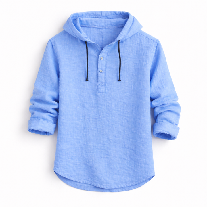 Schwarzes Kapuzenhemd mit Henley-Knopfleiste