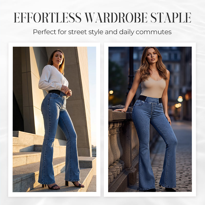 High-Waist Schlagjeans mit Elastikbund