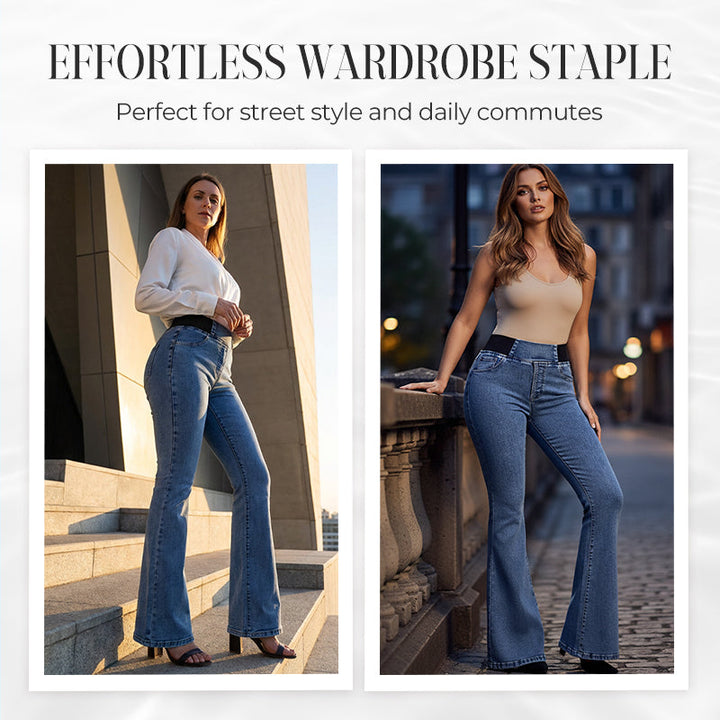High-Waist Schlagjeans mit Elastikbund