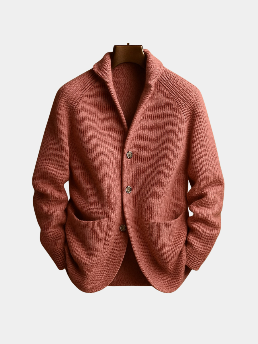 Altrosa Strickjacke mit Raglanärmeln und Knopfleiste